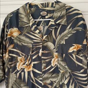 Tommy Bahama shirt button down up Tropical Floral Hawaiian blue green sz Large